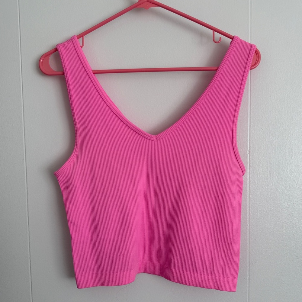Pink Ribbed V-Neck Women's Top